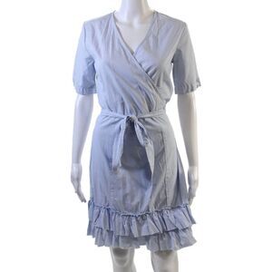 Sunner Womens Cotton V-Neck Short Sleeve Mini Wrap Dress Blue Size M